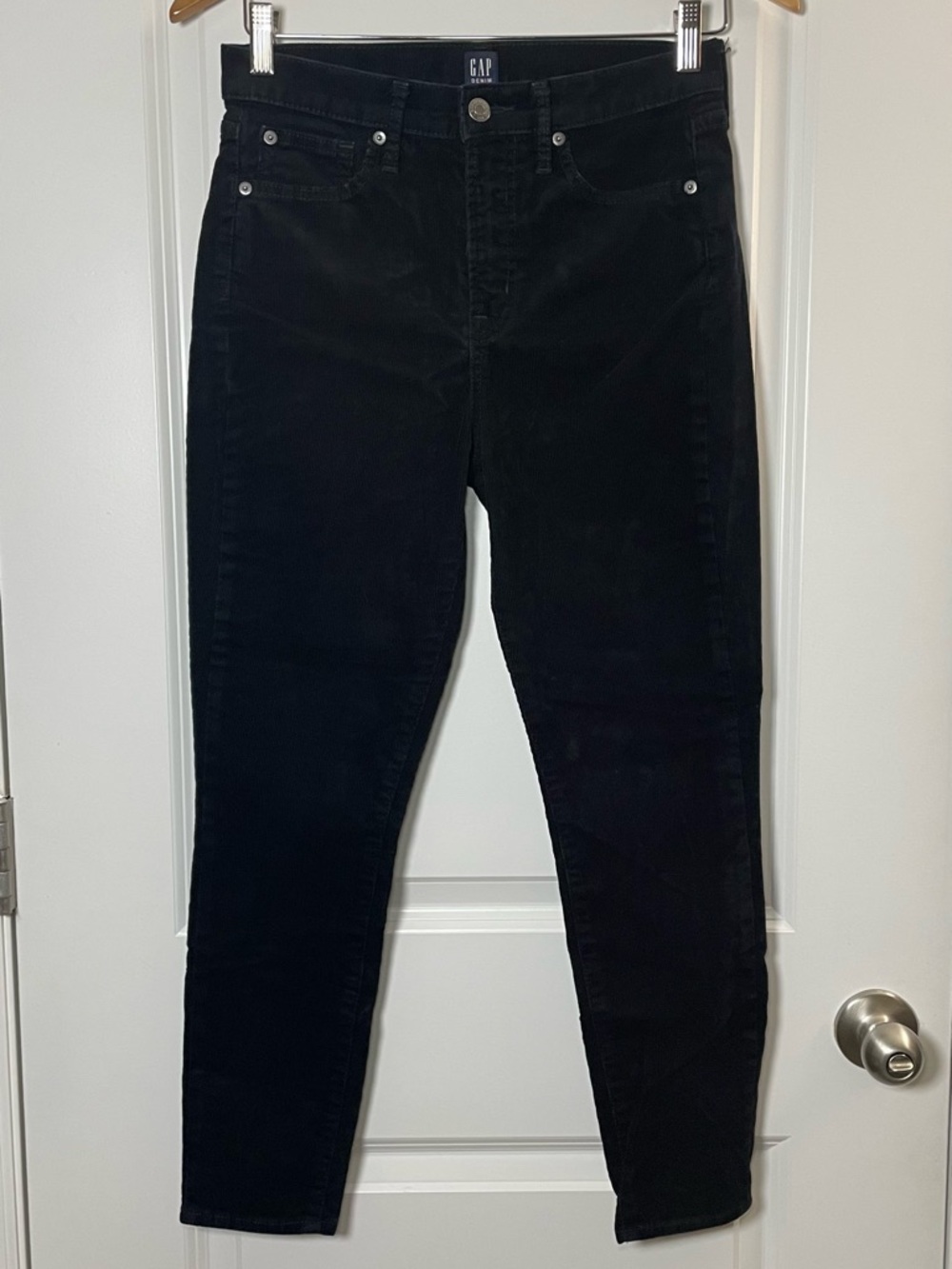 GAP True Skinny Corduroy Pants Black 27P Petite High Rise Stretch Women